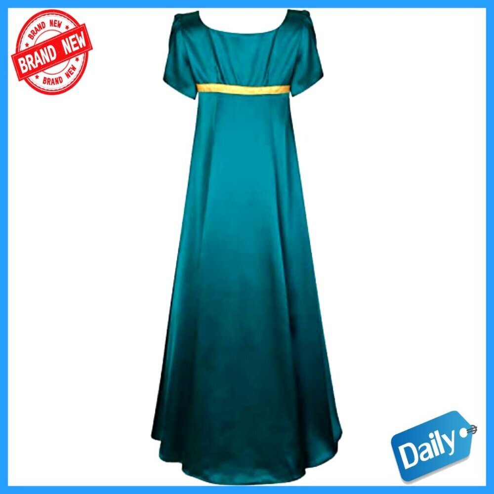 Satin Regency Dress Victorian Ball Gown Empire Waist Women's Costume - Picture 4 of 5
